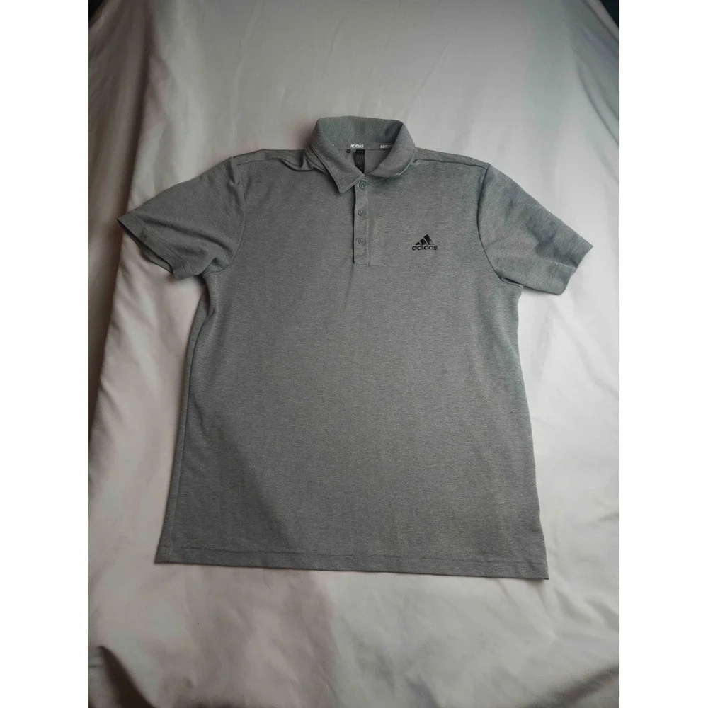 Adidas Performance Polo Shirt Mens Medium Gray Knit Short Sleeve Golf Outdoor